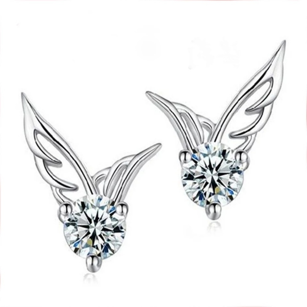 Pretty Silver Cz Angel Wing Stud Post Earrings